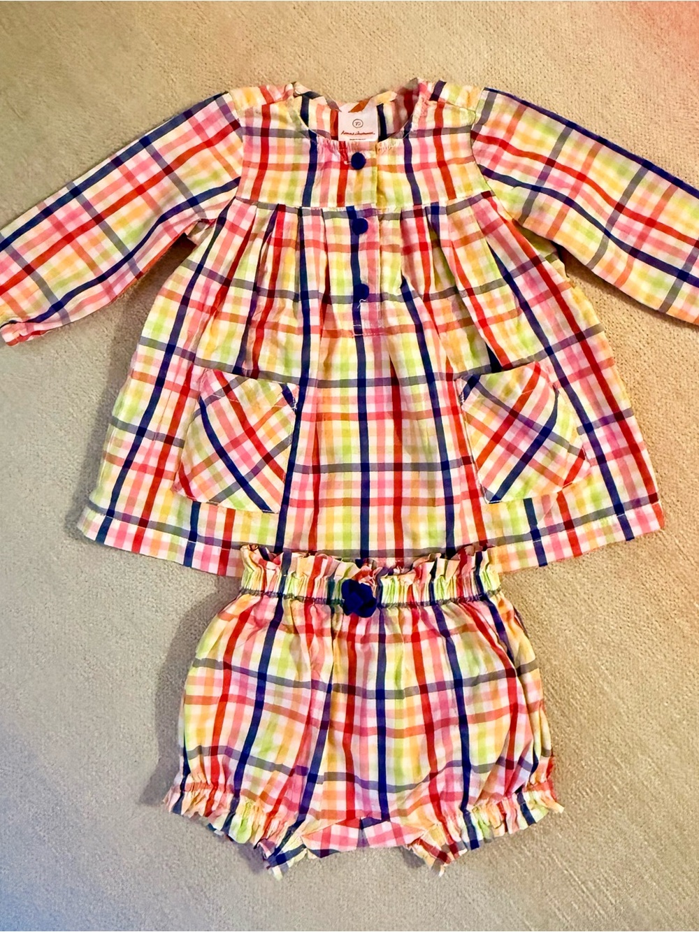 Hanna Andersson Multicolor Plaid Baby Dress and Bloomer Set